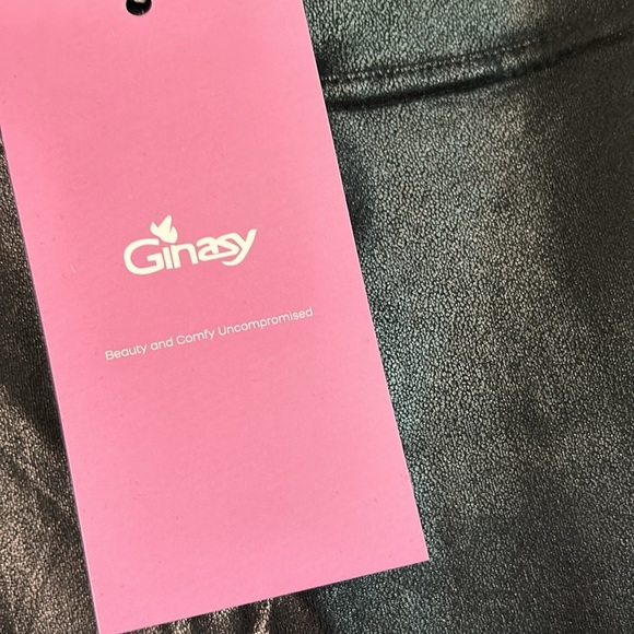 Ginasy black faux leather pleather ankle leggings - Picture 10 of 16